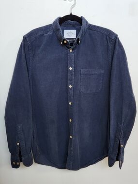Portuguese Flannel Button-Down Corduroy Chore Shirt in Navy Blue